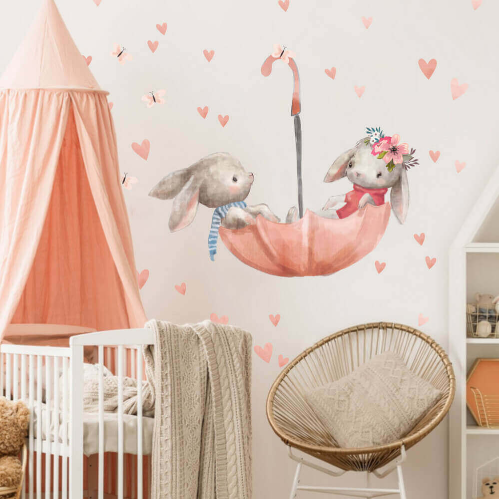 Adesivo per mobili per bambini conigli teste tra le nuvole - Sticker adesivo  - adesivi murali - 60x90cm