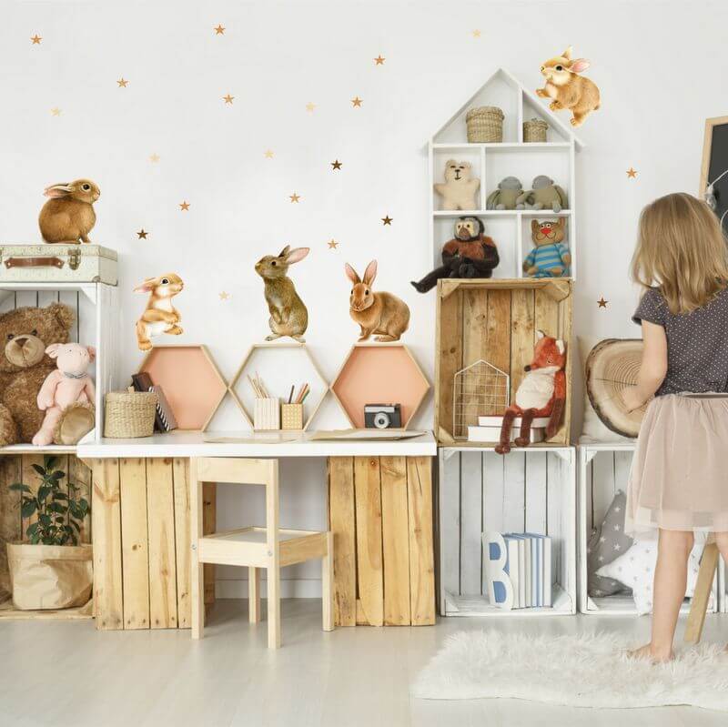 Adesivo per mobili per bambini conigli teste tra le nuvole - Sticker adesivo  - adesivi murali - 60x90cm