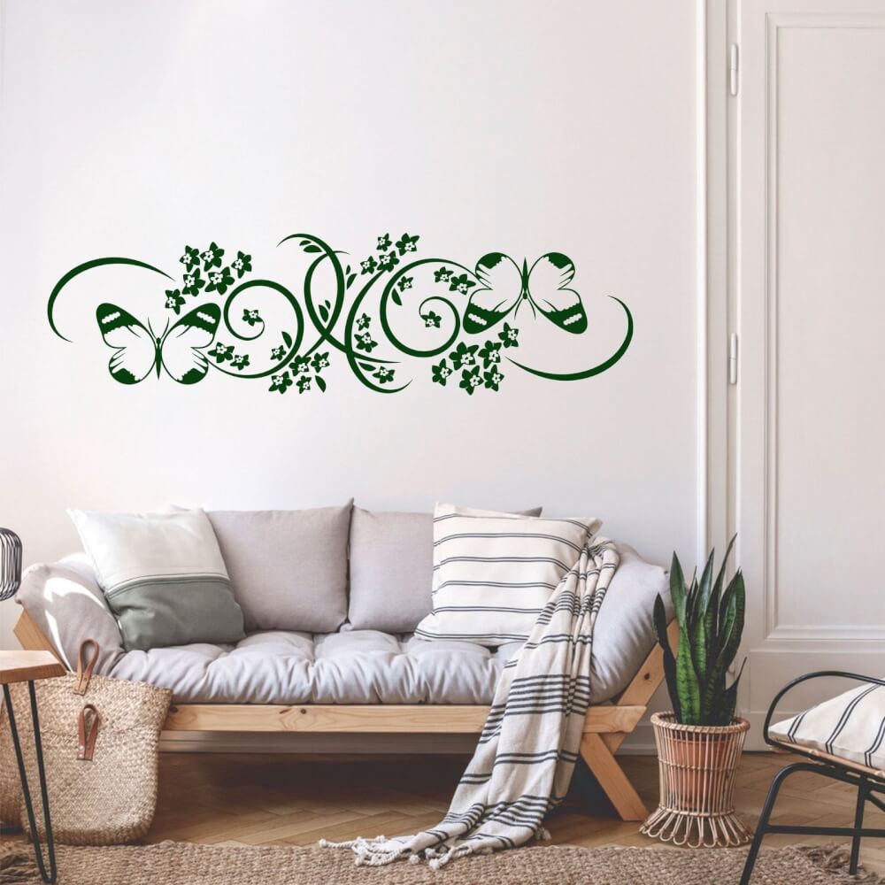 ADESIVO MURALE - FARFALLE TRA DECORI FLOREALI - WALL STICKERS ADESIVI DA  PARETE