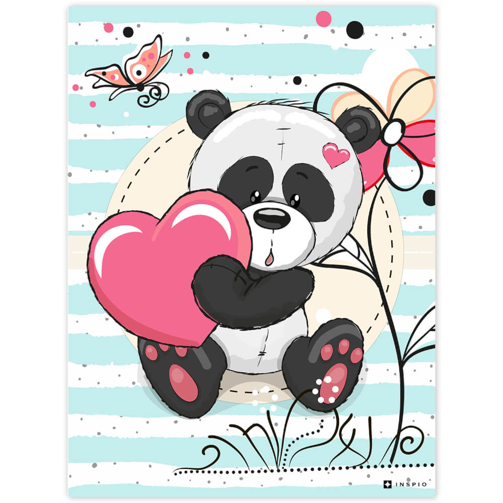 Quadro del panda con il cuore sopra il lettino