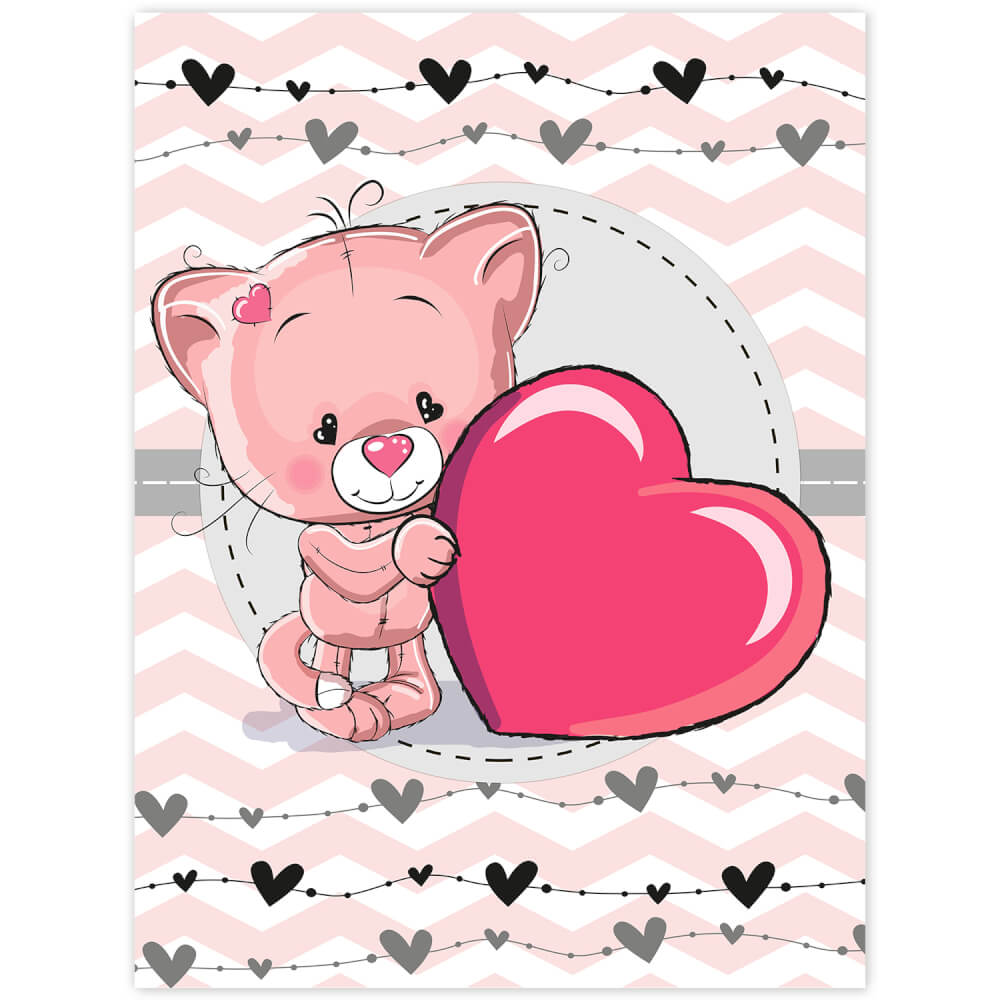 Quadro di Dibond del gattino rosa con il cuore